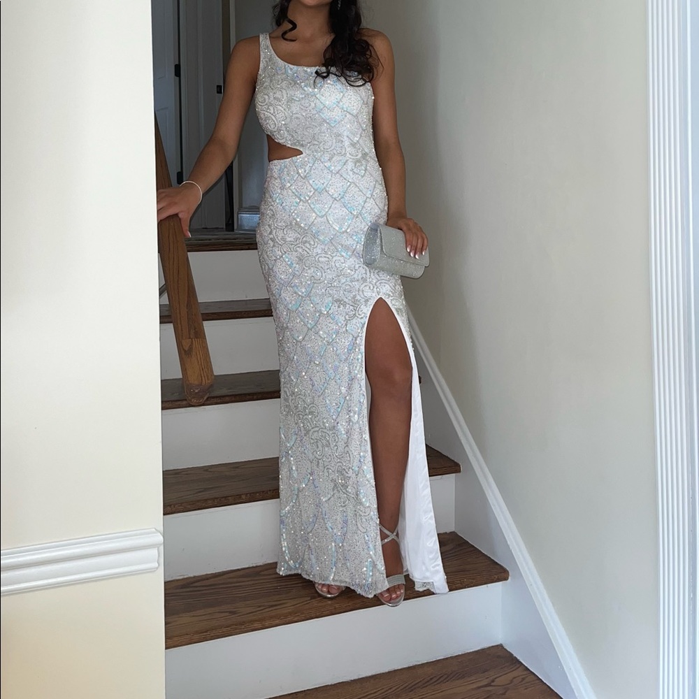 Womens white gown with beaded details